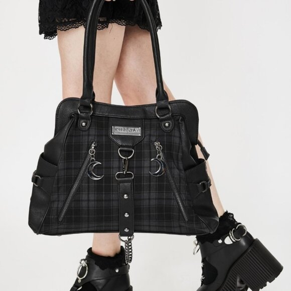 Killstar Handbags - KILLSTAR Darklands black/gray tartan plaid shoulder bag
